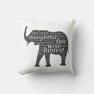 Qualities of an Elephant Word Cloud Cushion