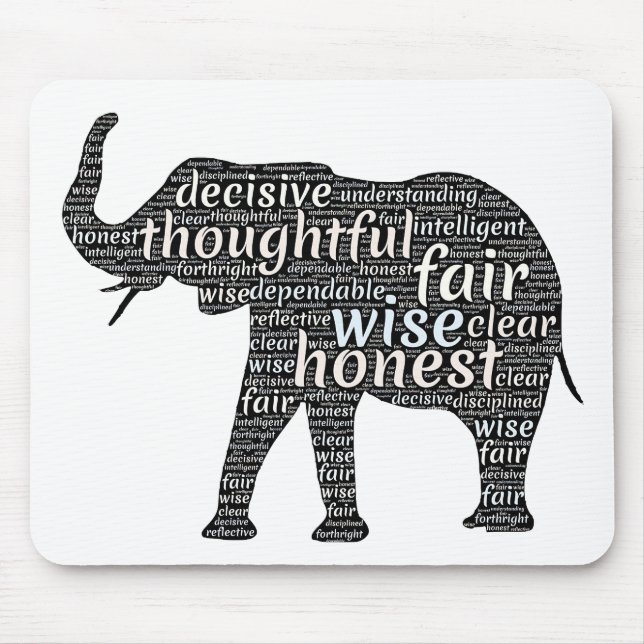 Qualities of an Elephant Word Cloud Mouse Mat (Front)