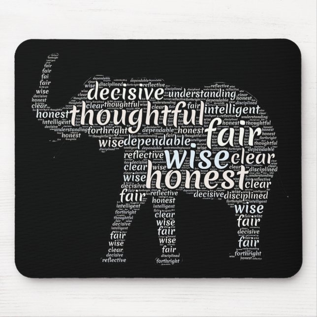 Qualities of an Elephant Word Cloud Mouse Mat (Front)