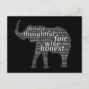 Qualities of an Elephant Word Cloud Postcard