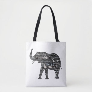 Qualities of an Elephant Word Cloud Tote Bag