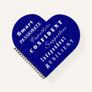 Qualities of Great Women, Motivational Navy Heart Notebook