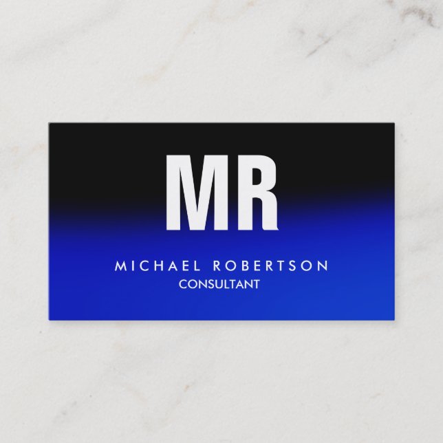 Quality Black Midnight Blue Monogram Unique Business Card (Front)