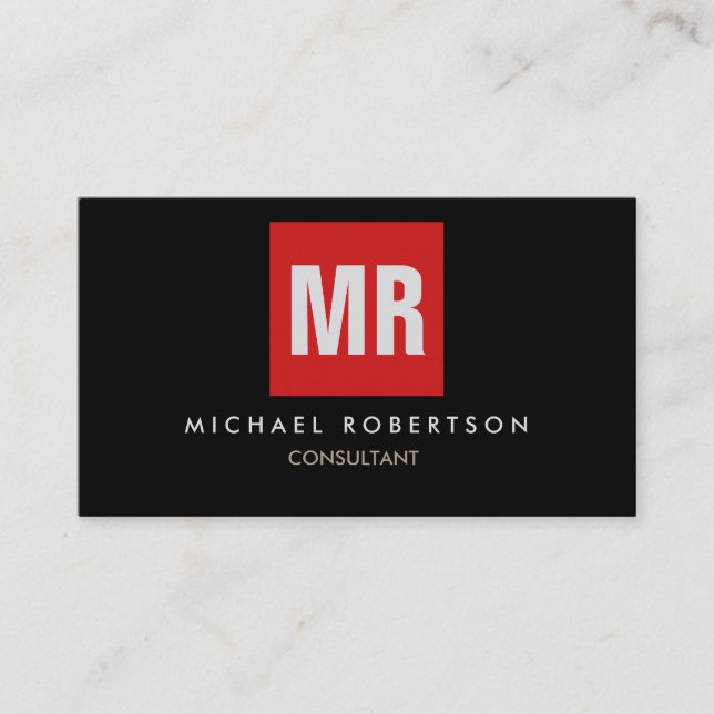 Quality Black Red Monogram Unique Business Card (Front)