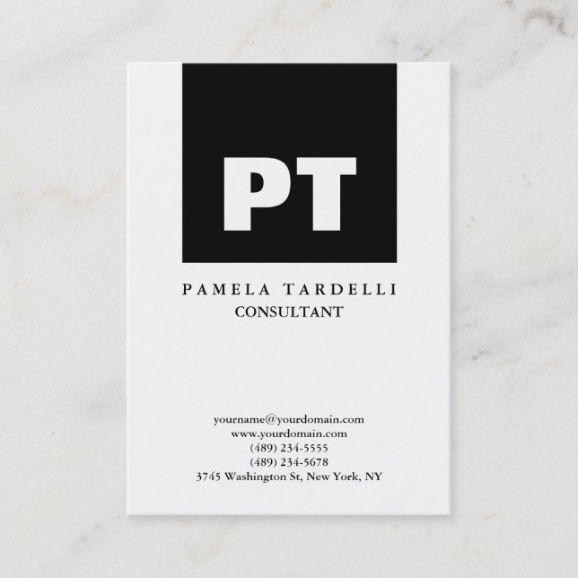 Quality Black & White Monogram Unique Modern Business Card (Front)
