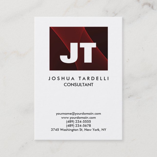 Quality Brown Red & White Monogram Unique Modern Business Card (Front)