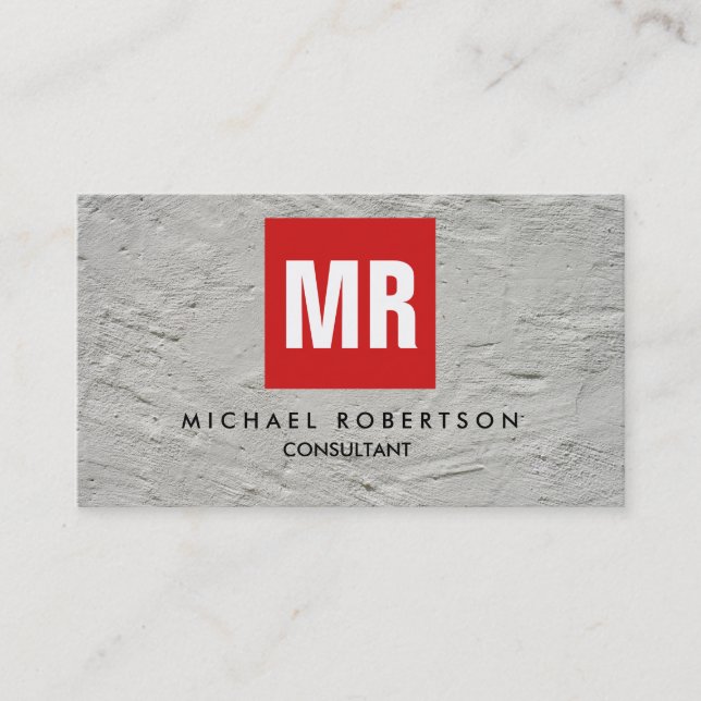 Quality Grey Wall Red Square Monogram Unique Business Card (Front)