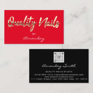 Quality Nails QR Code Logo Black  Red Gold  Business Card