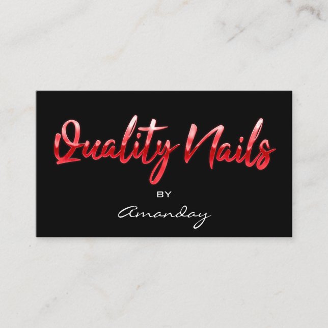 Quality Nails QR Code Logo Black Red Script  Business Card (Front)
