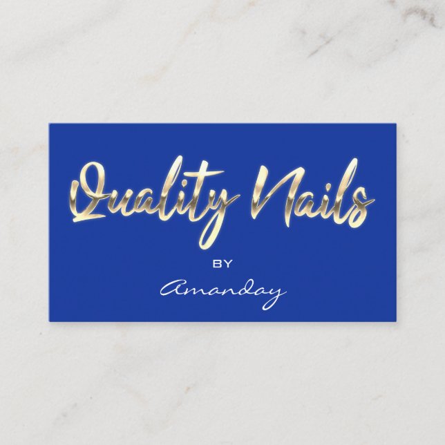 Quality Nails QR Code Logo Blue Gold   Business Card (Front)