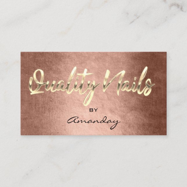Quality Nails QR Code Logo Rose Gold Business Card (Front)