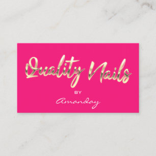 Quality Nails Script QR Code Logo Candy Pink Business Card