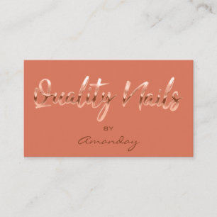 Quality Nails Script QR Code Logo Copper Orange Business Card