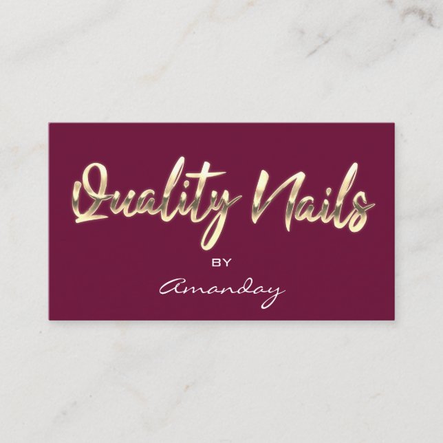 Quality Nails Script QR Code Logo Rose Marsala Business Card (Front)
