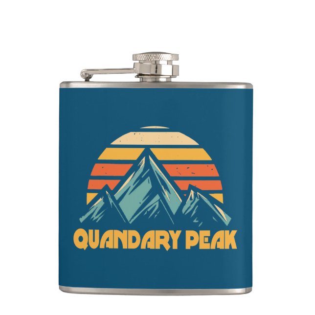 Quandary Peak Colorado Retro Turquoise Hip Flask (Front)