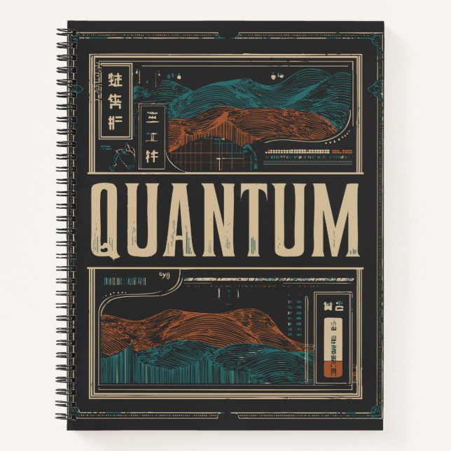 QUANTUM Abstract Science Waves | Grunge Retro Notebook (Front)