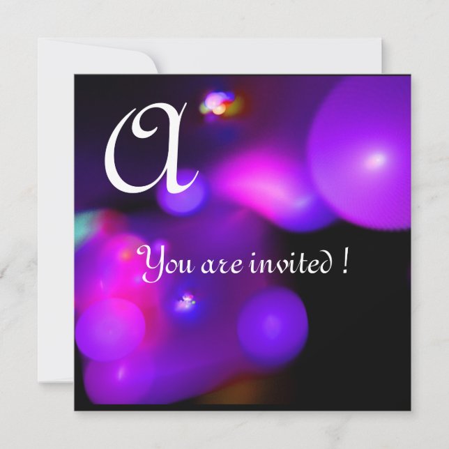 QUANTUM BUBBLE MONOGRAM PURPLE black pink Invitation (Front)