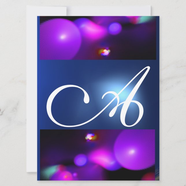 QUANTUM BUBBLE MONOGRAM  purple blue Invitation (Front)