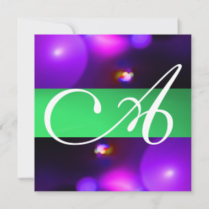QUANTUM BUBBLE MONOGRAM  purple green Invitation
