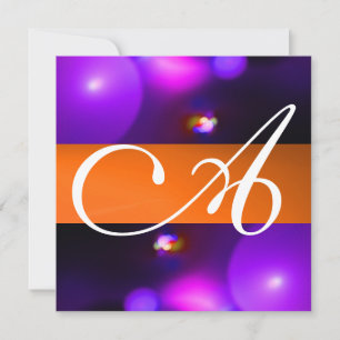 QUANTUM BUBBLE MONOGRAM  purple orange Invitation