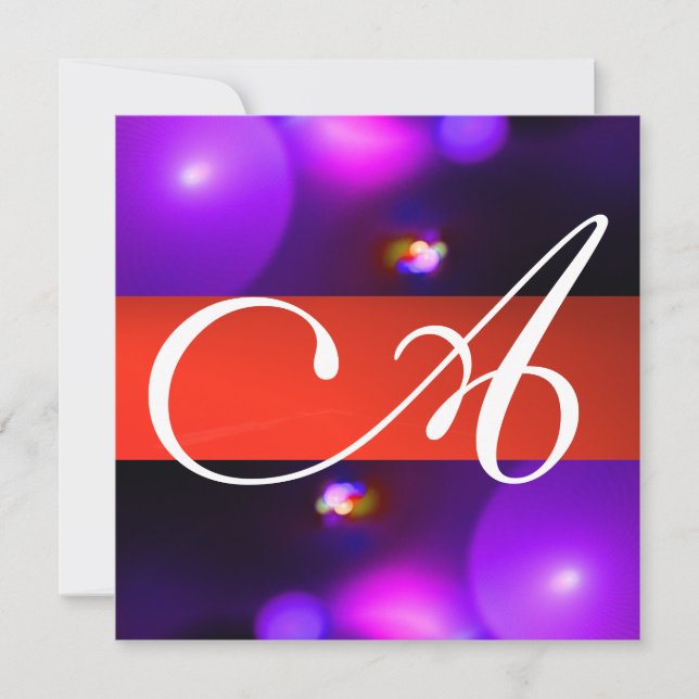 QUANTUM BUBBLE MONOGRAM  purple red Invitation (Front)