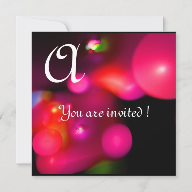 QUANTUM BUBBLE MONOGRAM red black pink Invitation (Front)