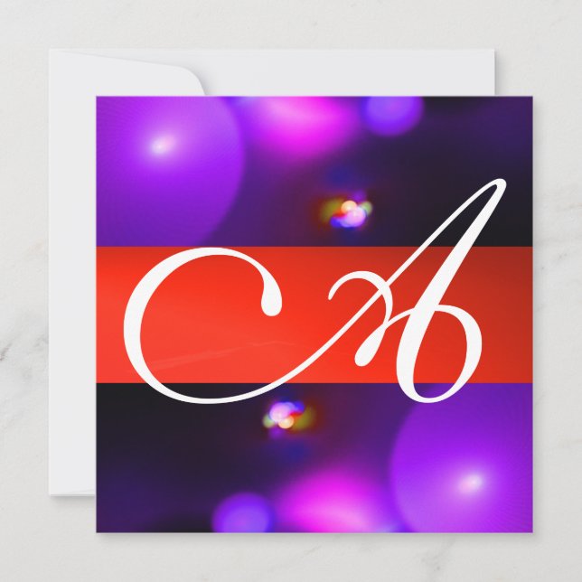 QUANTUM BUBBLE MONOGRAM red black purple Invitation (Front)