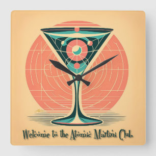 Quantum Entanglement Atomic Martini Club Cocktail Square Wall Clock