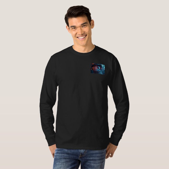 Quantum Eye men long sleeve black T-shirt pocket (Front Full)