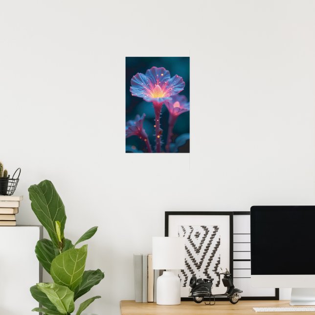 "Quantum Flora – Galactic Blooms in Obsidian Light Poster (Home Office)