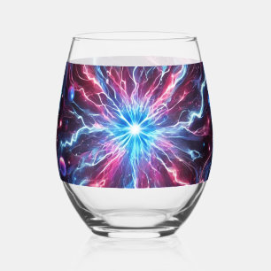 quantum neon waves stemless wine glass
