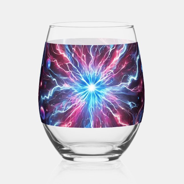 quantum neon waves stemless wine glass (Front)