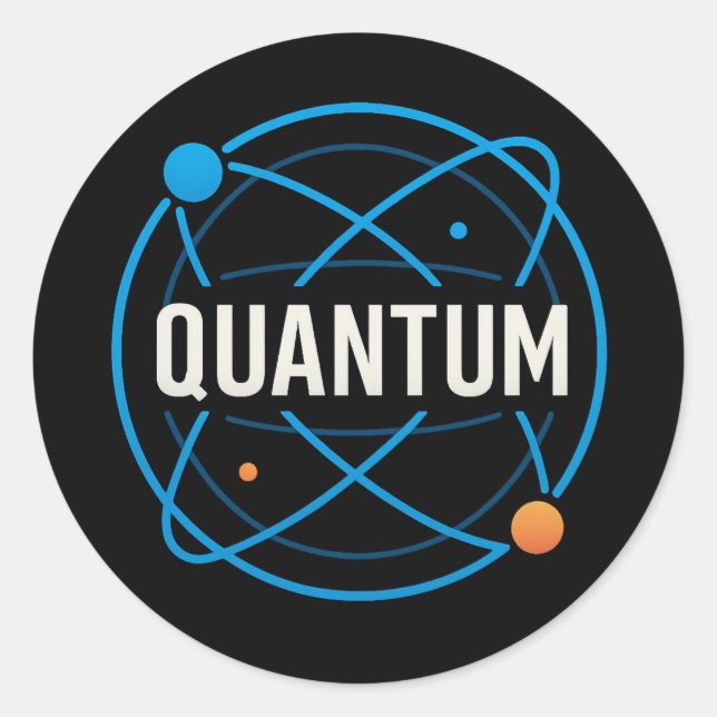Quantum Orbit Badge – Futuristic Science Design Classic Round Sticker (Front)