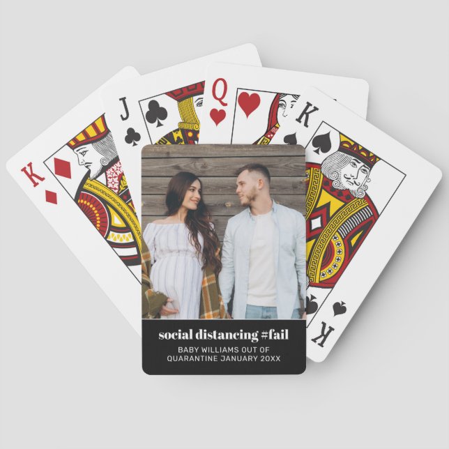 Quarantine Baby Pregnancy Announcement Photo Playing Cards (Back)