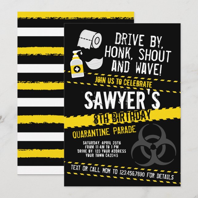 Quarantine Birthday Parade Invitation (Front/Back)