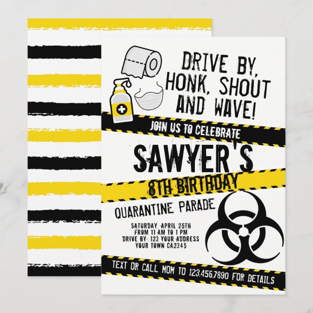 Quarantine Birthday Parade Invitation (Front/Back)