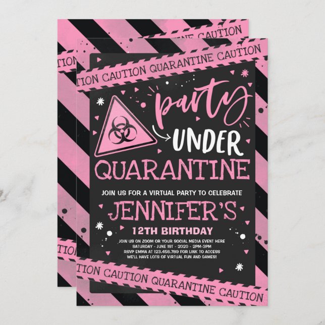 Quarantine Birthday Party Invitation Virtual Zoom (Front/Back)