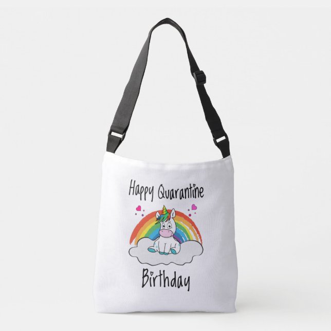 Quarantine Birthday Unicorn rainbow Crossbody Bag (Front)