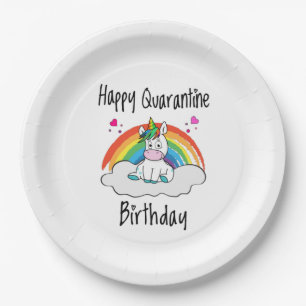 Quarantine Birthday Unicorn rainbow Paper Plate
