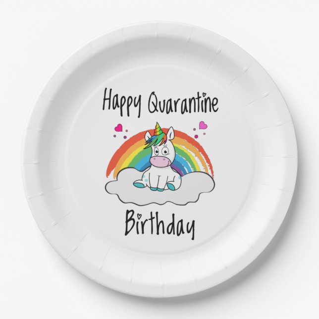 Quarantine Birthday Unicorn rainbow Paper Plate (Front)