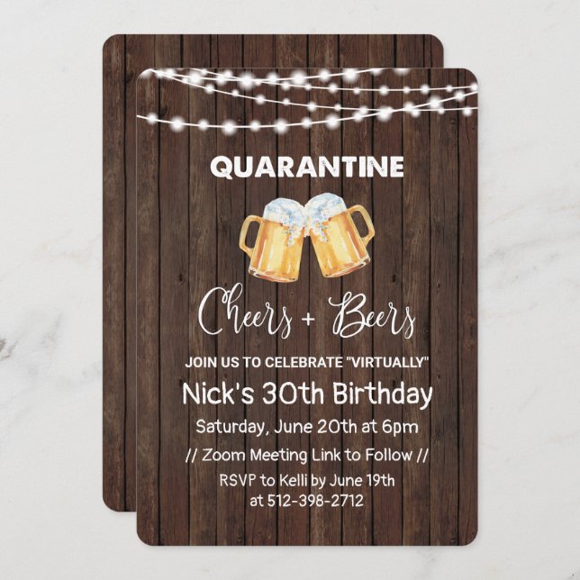 Quarantine Cheers and Beers Birthday Invitation (Front/Back)