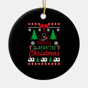 Quarantine Christmas 2020 Reindeer Mask Pyjamas T- Ceramic Tree Decoration