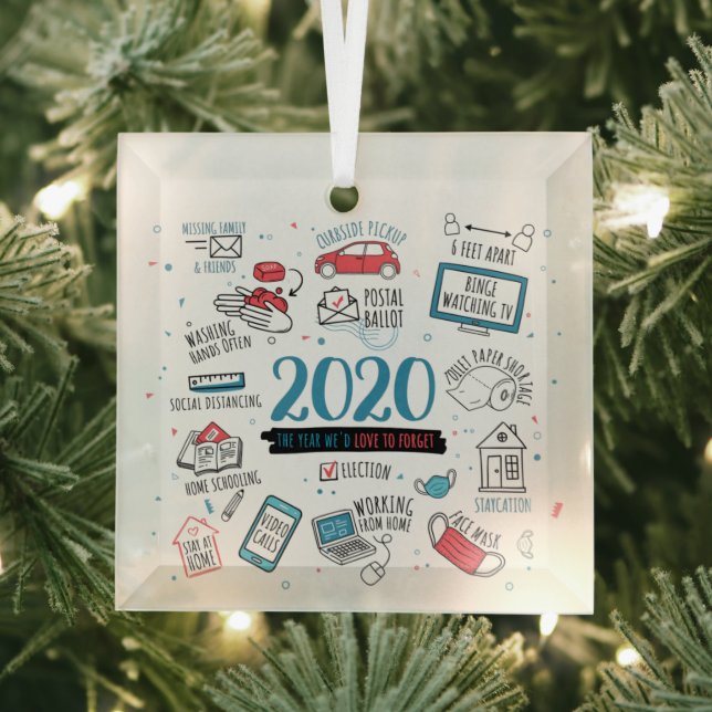 Quarantine Christmas Commemorative 2020 Pandemic Glass Tree Decoration (Insitu)