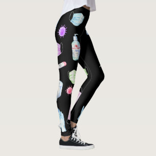 Quarantine Covid 2020 Face Mask Sanitizer Pattern Leggings