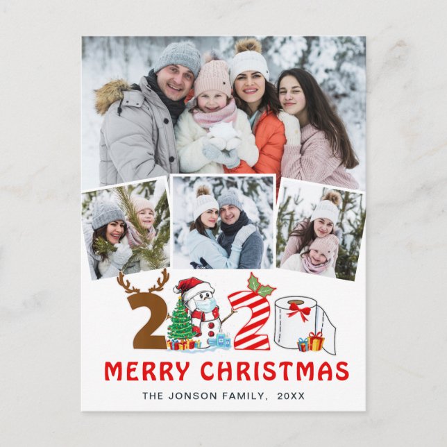 Quarantine Merry Christmas Rustic 4 PHOTO Greeting Holiday Postcard (Front)