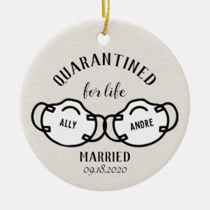 Quarantine Newlyweds Pandemic Face Mask Keepsake Ceramic Tree Decoration