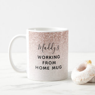 Quarantine working From Home Custom Pink Glitter Coffee Mug
