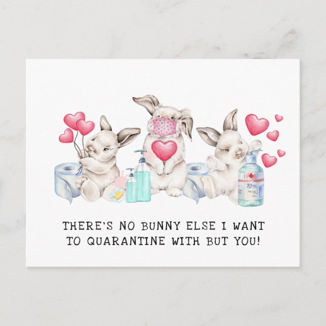 Quarantined With You | Cute Valentine Bunnies Holiday Postcard (Front)