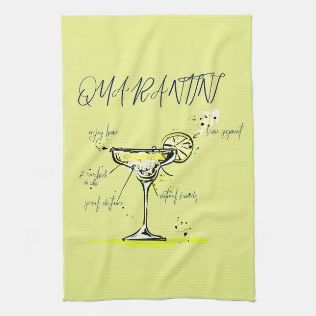 Quarantini Covid Social Isolation Cocktail Recipe Tea Towel (Vertical)