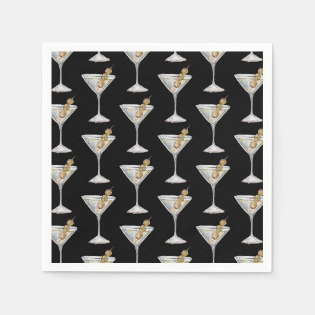 Quarantini Martini Cocktail Pattern Black Napkin (Front)